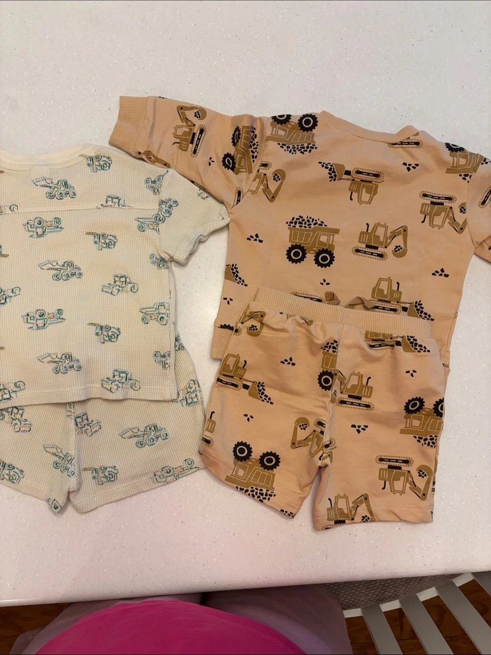 Kids Construction Print Short Sets  - Cream & Tan